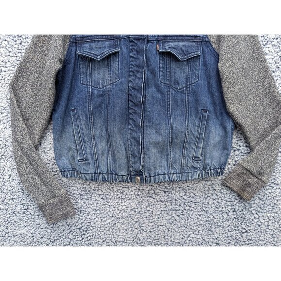 Levis Hybrid Denim Trucker Jacket Womens LG Snap Button Up Bomber Western Blue - Picture 5 of 16